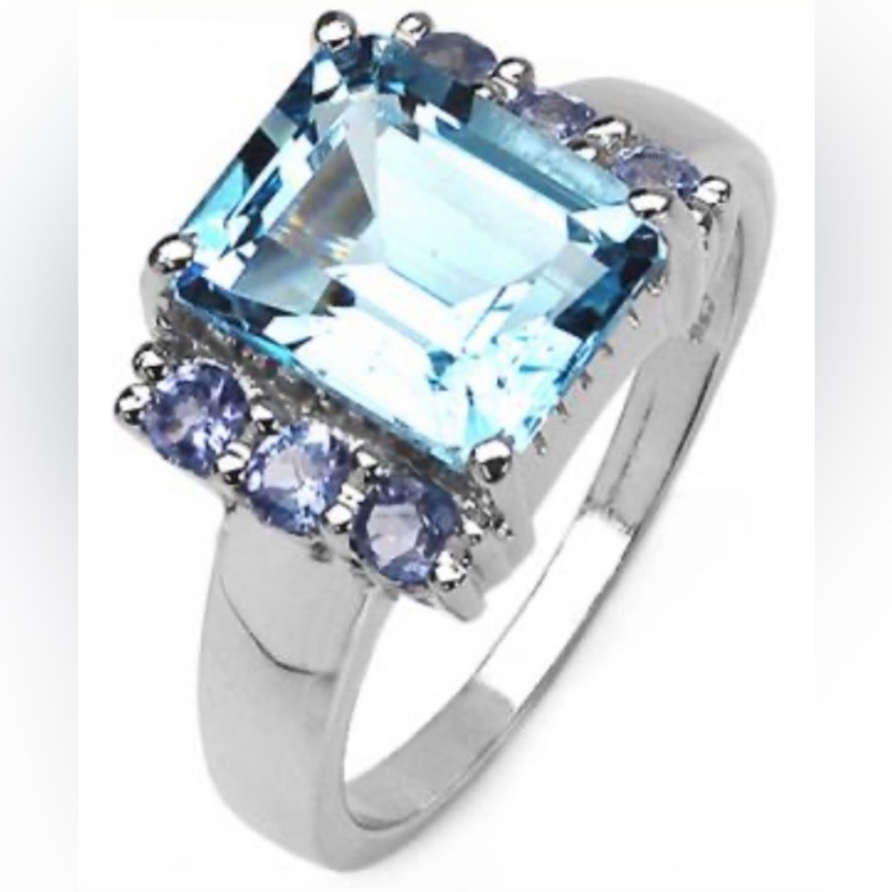 Womens White Gold
Rhodium Over
SterlingSilver Tanzanite&
4.0 CTW SwissBlueTopaz
